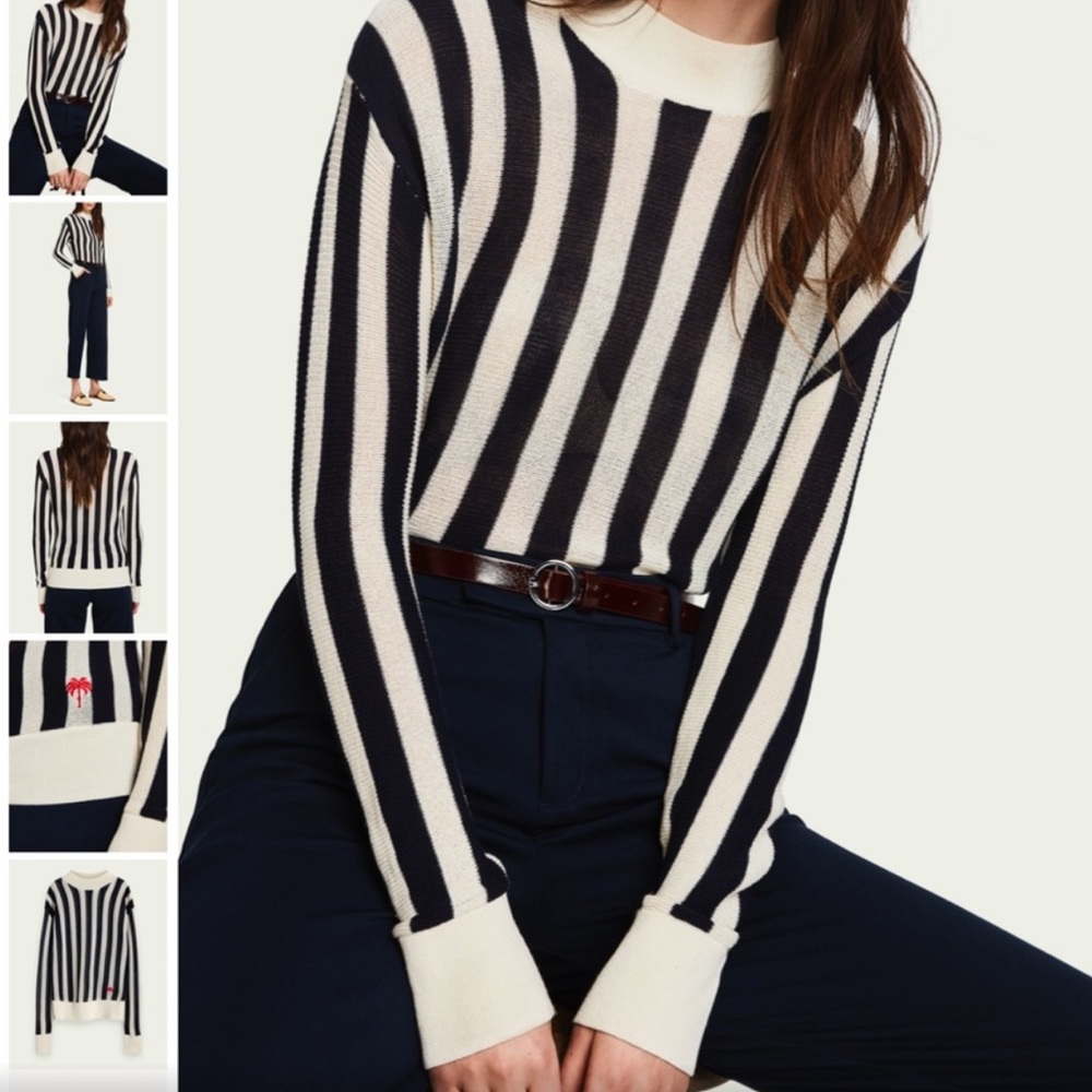 NWT Scotch&soda Mock Neck Striped Knit Long Sleeve Lightweight Sweater